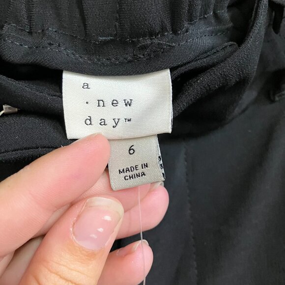 A New Day Women's Size 6 Black High-Rise Satin Side Striped Straight Trouser - Picture 6 of 14